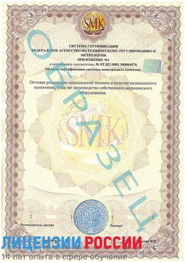 Образец сертификата соответствия (приложение) Томск Сертификат ISO 13485